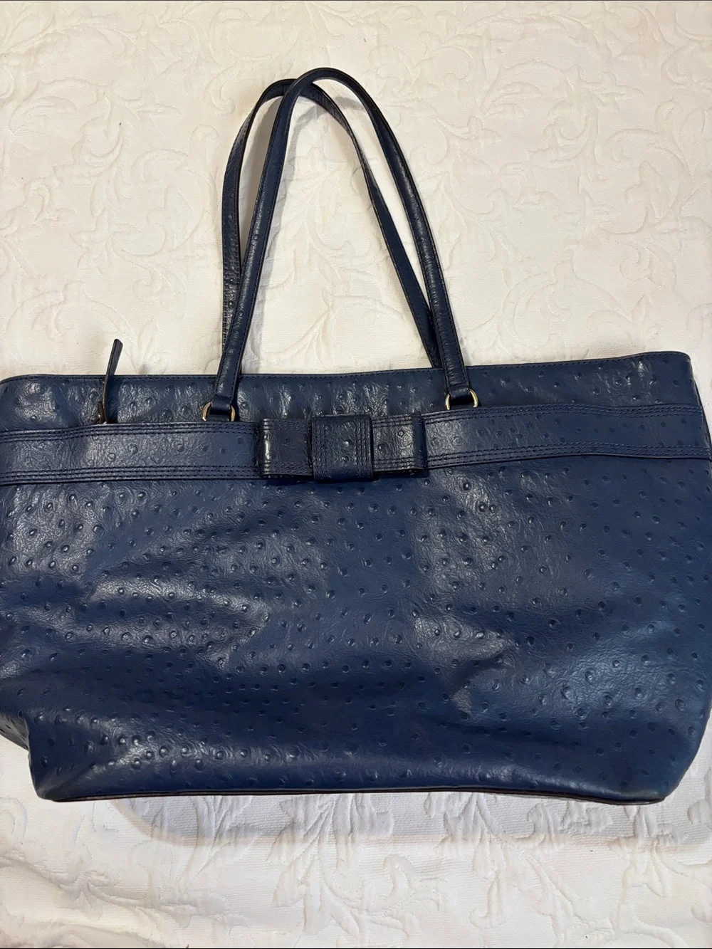 kate spade Navy-Ostrich Leather Shoulder Tote